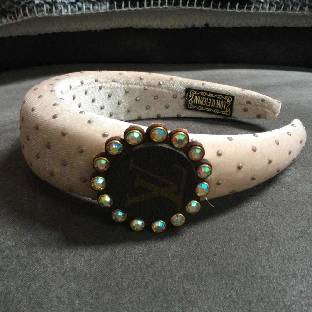 Beige Headband with Crystal Accents